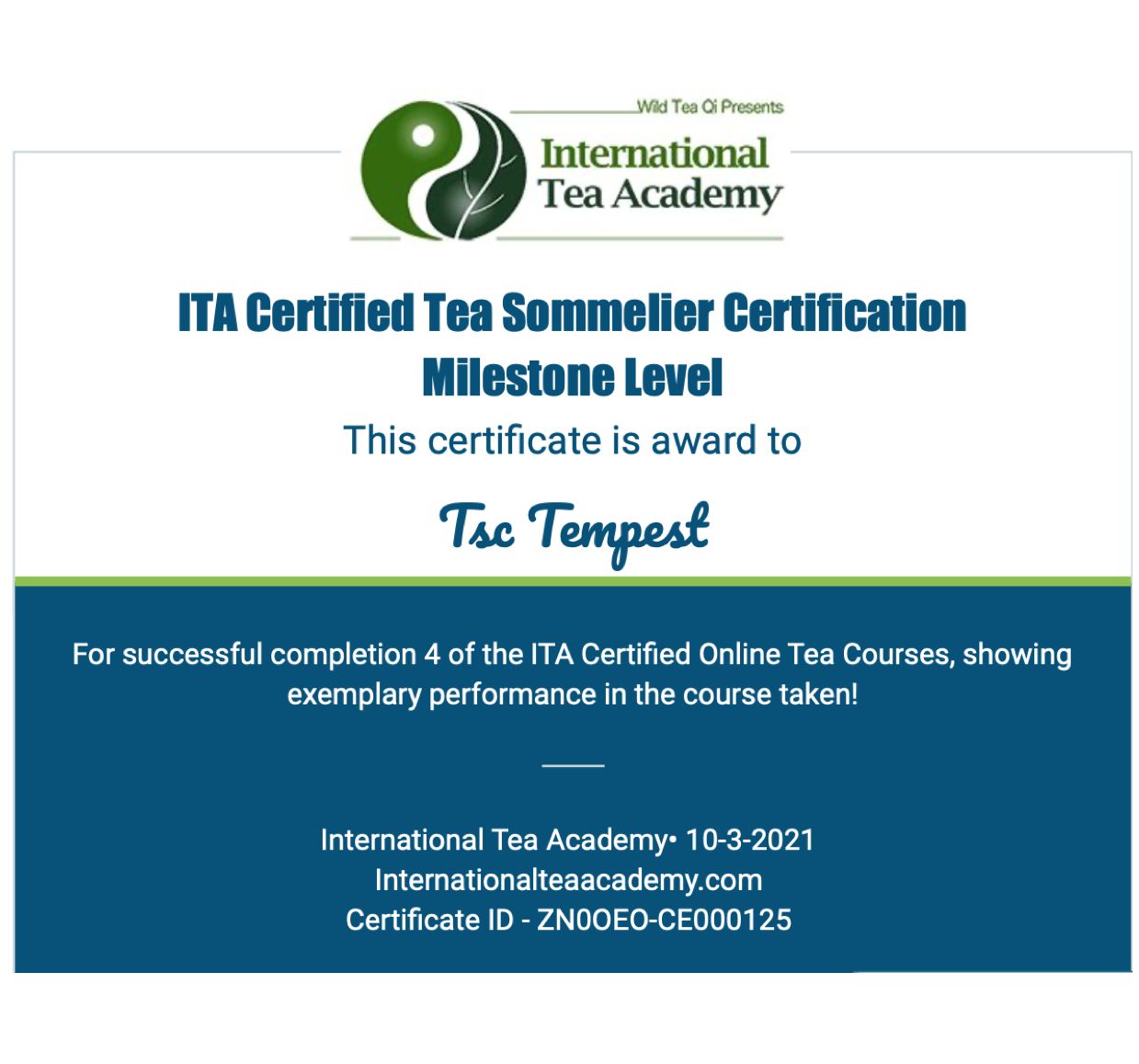 ITA Certified Tea Sommelier Certificate (Update)